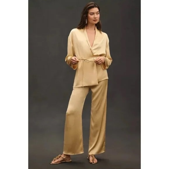 NWT Anthropologie Mare Mare Tie Plissé Blazer Gold Belted  XS - Picture 7 of 10